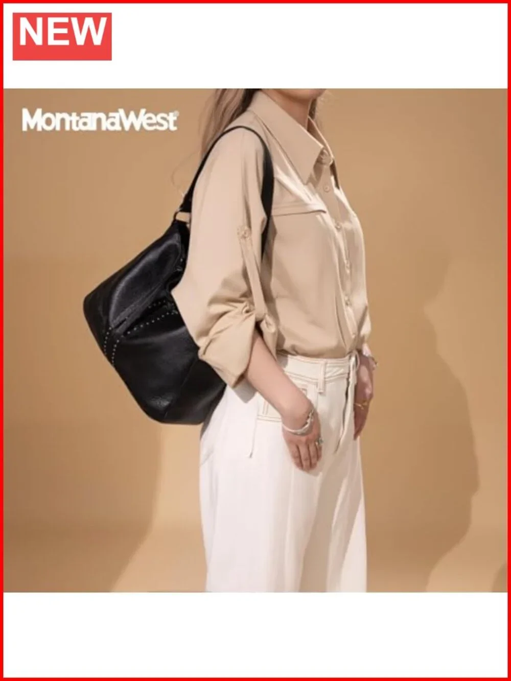 Faux Leather Studded Hobo Crossbody Purse with Zip Top